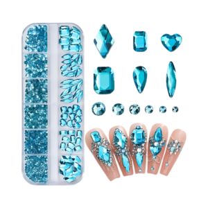Blue Crystal Nail Art Rhinestones With Storage Organizer