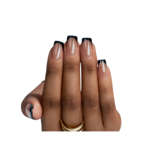 BTArtbox Black French Tip Square Press On Nails